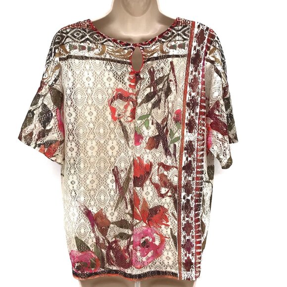 Christopher & Banks Cream Floral Print Eyelet Lace Overlay Blouse Size S - Picture 5 of 7